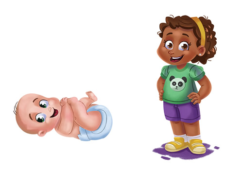 Desenho Didático bebê e menina
